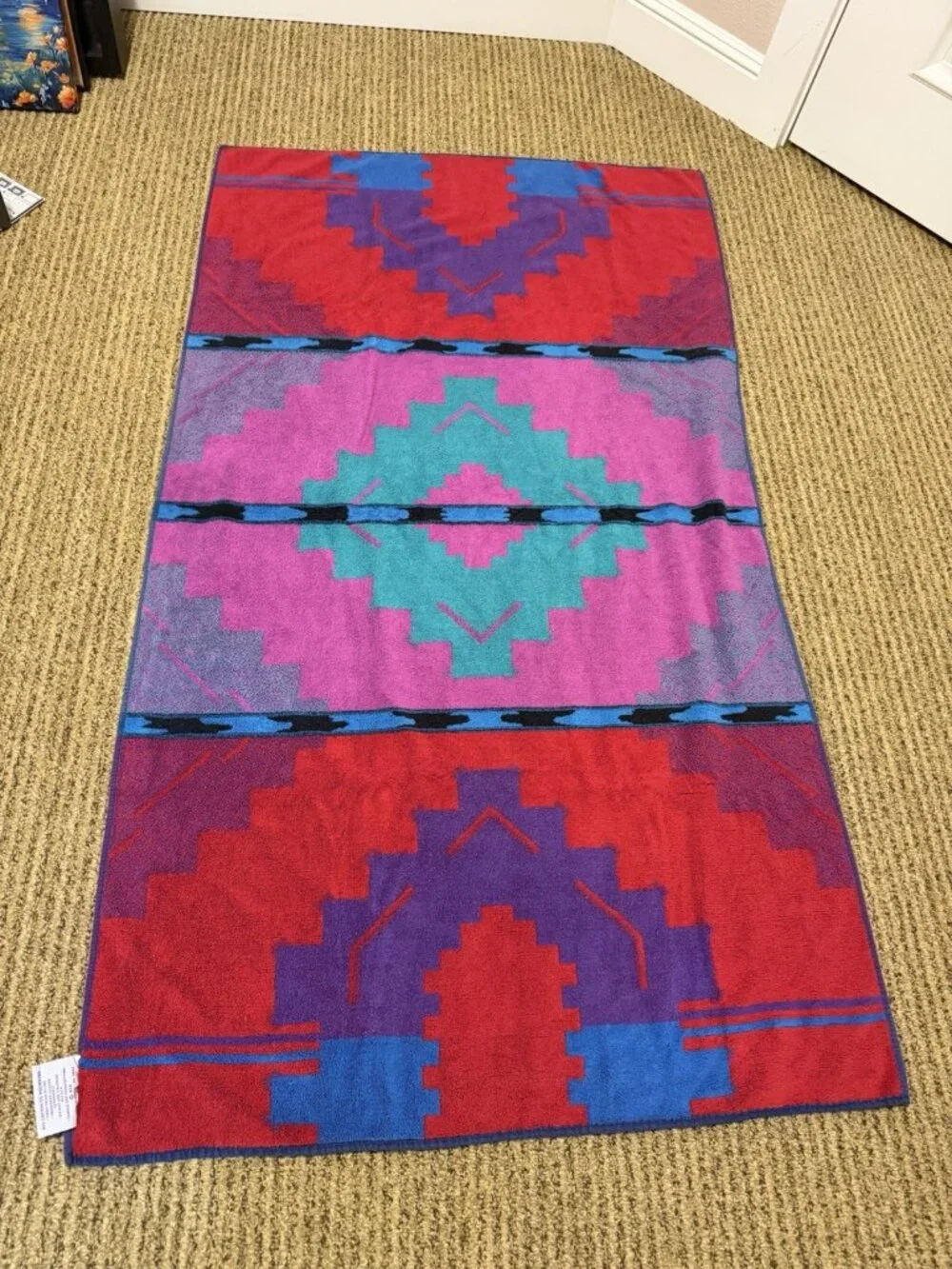 Pair Of Vintage Royal Terry Beach Towels Green Geometric Tropical